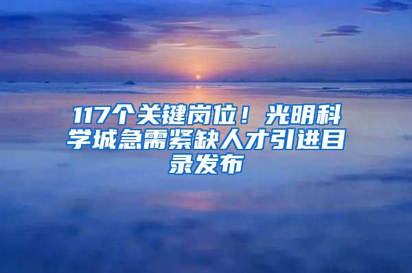 117个关键岗位！光明科学城急需紧缺人才引进目录发布