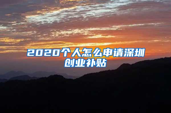 2020个人怎么申请深圳创业补贴