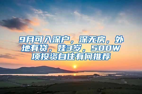 9月可入深户，深无房，外地有贷，娃3岁，500W项投资自住有何推荐