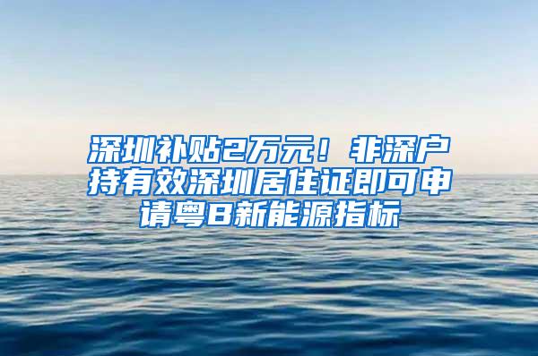 深圳补贴2万元！非深户持有效深圳居住证即可申请粤B新能源指标