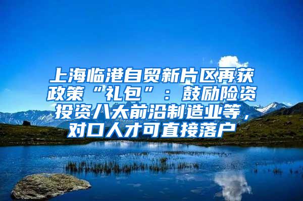 上海临港自贸新片区再获政策“礼包”：鼓励险资投资八大前沿制造业等，对口人才可直接落户