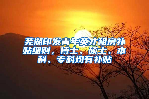 芜湖印发青年英才租房补贴细则，博士、硕士、本科、专科均有补贴