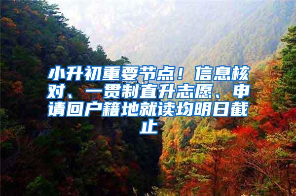 小升初重要节点！信息核对、一贯制直升志愿、申请回户籍地就读均明日截止