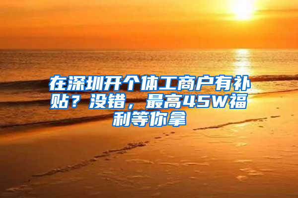 在深圳开个体工商户有补贴？没错，最高45W福利等你拿