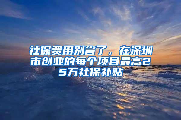 社保费用别省了，在深圳市创业的每个项目最高25万社保补贴