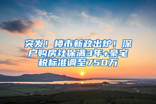 突发！楼市新政出炉！深户购房社保满3年+豪宅税标准调至750万