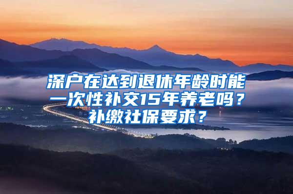 深户在达到退休年龄时能一次性补交15年养老吗？补缴社保要求？