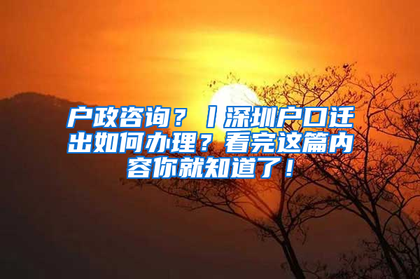 户政咨询？丨深圳户口迁出如何办理？看完这篇内容你就知道了！