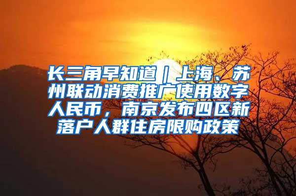 长三角早知道｜上海、苏州联动消费推广使用数字人民币，南京发布四区新落户人群住房限购政策