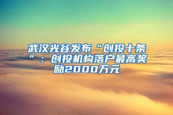 武汉光谷发布“创投十条”：创投机构落户最高奖励2000万元