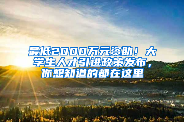 最低2000万元资助！大学生人才引进政策发布，你想知道的都在这里