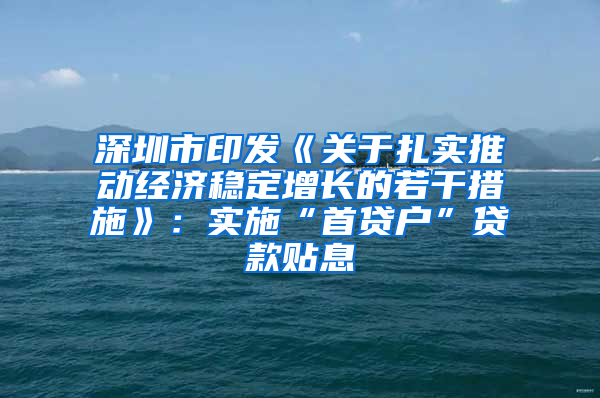 深圳市印发《关于扎实推动经济稳定增长的若干措施》：实施“首贷户”贷款贴息