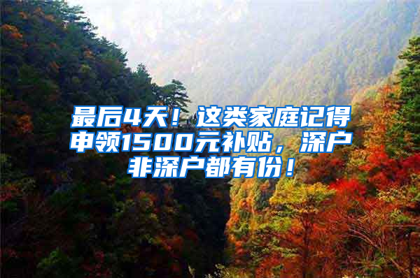 最后4天！这类家庭记得申领1500元补贴，深户非深户都有份！