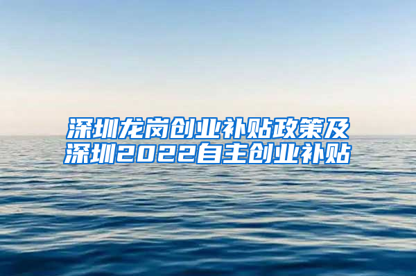 深圳龙岗创业补贴政策及深圳2022自主创业补贴