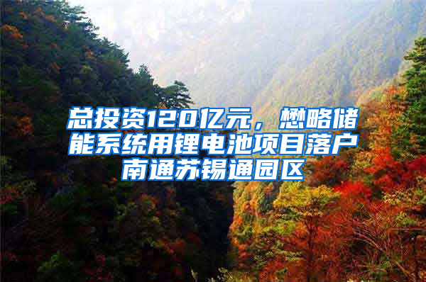 总投资120亿元，懋略储能系统用锂电池项目落户南通苏锡通园区