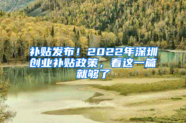 补贴发布！2022年深圳创业补贴政策，看这一篇就够了