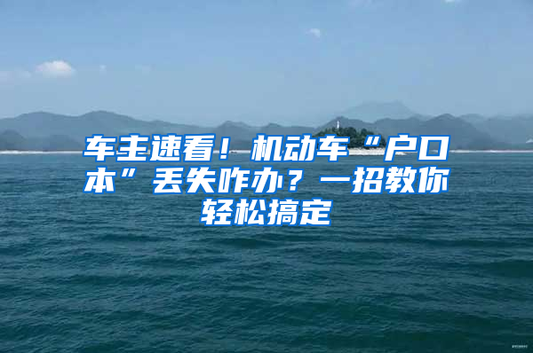 车主速看！机动车“户口本”丢失咋办？一招教你轻松搞定