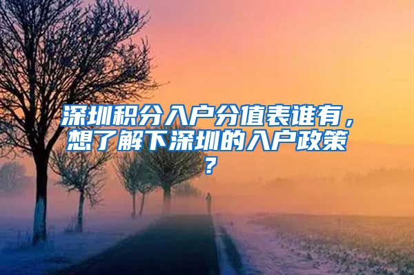 深圳积分入户分值表谁有，想了解下深圳的入户政策？