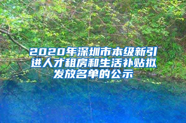 2020年深圳市本级新引进人才租房和生活补贴拟发放名单的公示