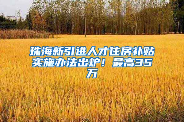 珠海新引进人才住房补贴实施办法出炉！最高35万