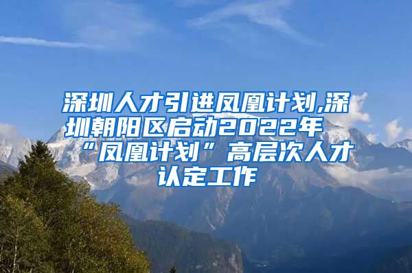 深圳人才引进凤凰计划,深圳朝阳区启动2022年“凤凰计划”高层次人才认定工作