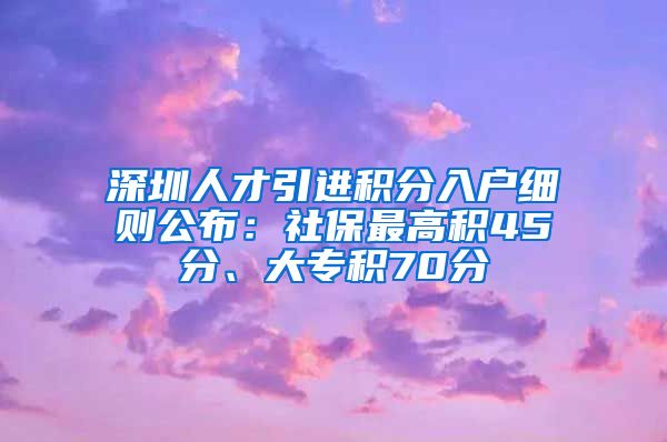 深圳人才引进积分入户细则公布：社保最高积45分、大专积70分