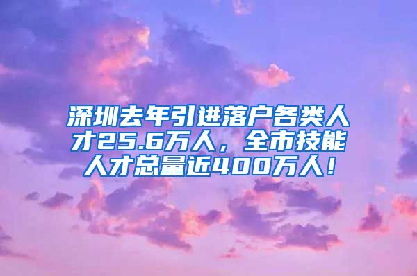 深圳去年引进落户各类人才25.6万人，全市技能人才总量近400万人！