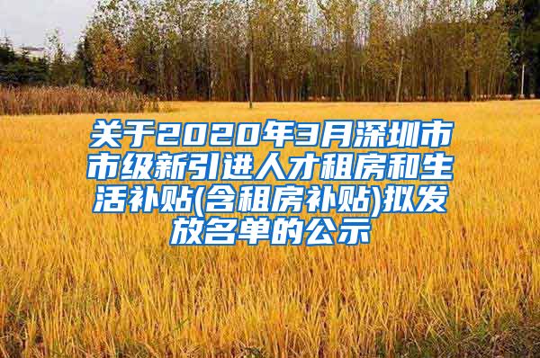 关于2020年3月深圳市市级新引进人才租房和生活补贴(含租房补贴)拟发放名单的公示