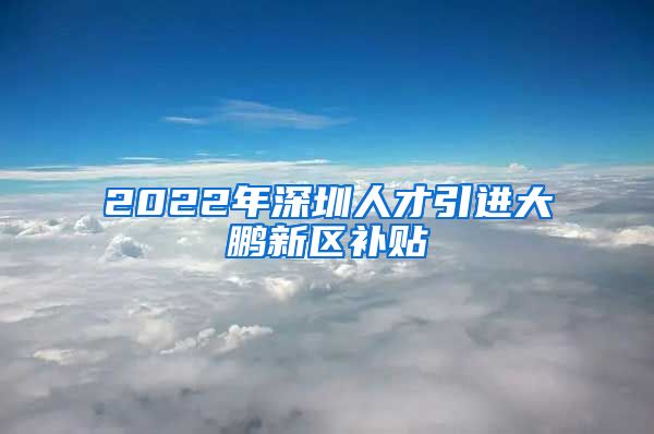 2022年深圳人才引进大鹏新区补贴