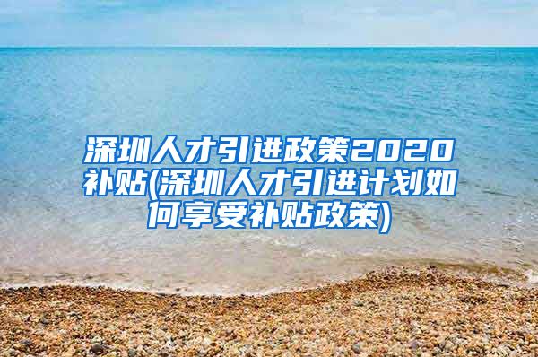 深圳人才引进政策2020补贴(深圳人才引进计划如何享受补贴政策)