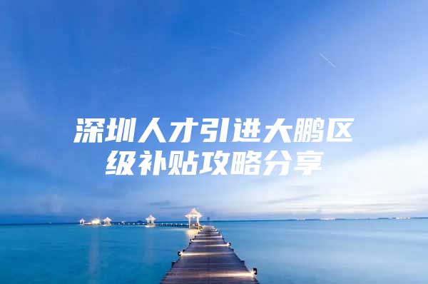 深圳人才引进大鹏区级补贴攻略分享