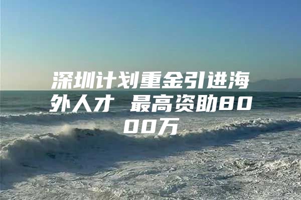 深圳计划重金引进海外人才 最高资助8000万