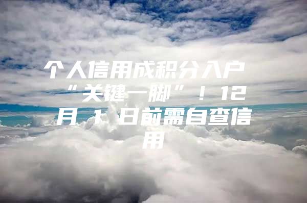 个人信用成积分入户“关键一脚”！12 月 1 日前需自查信用