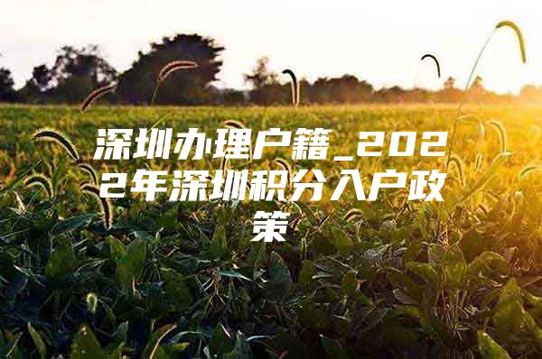 深圳办理户籍_2022年深圳积分入户政策